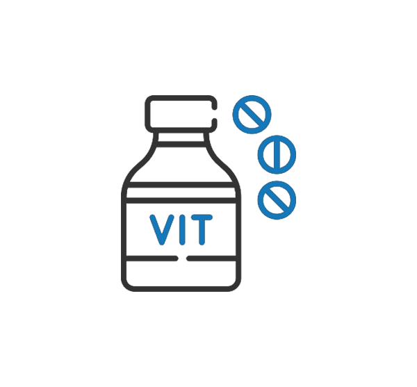 VIT 글자가 적힌 약병과 알약 아이콘